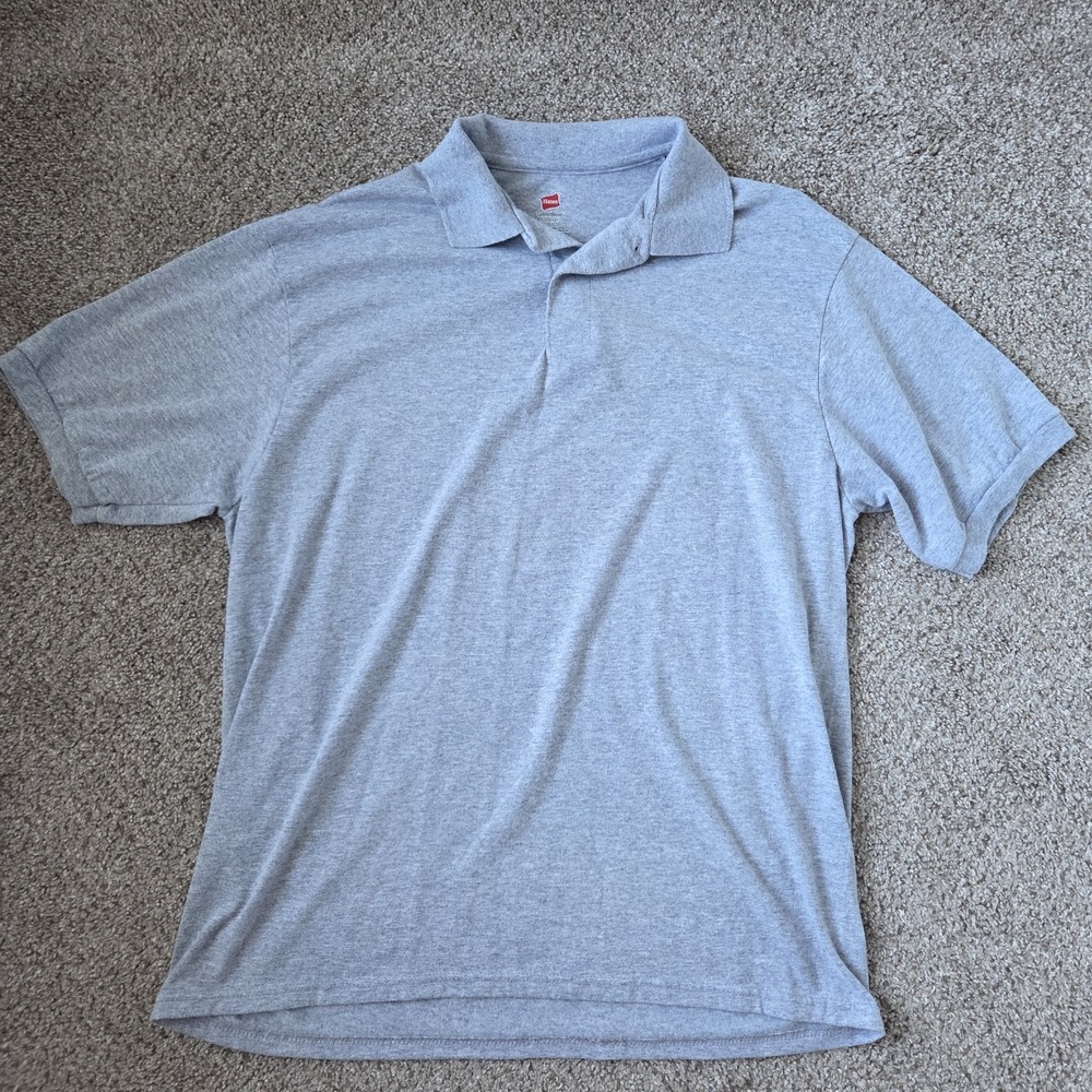 Hanes Men's Polo Shirt‎ Size L GRAY Comfort Blend EcoSmart
